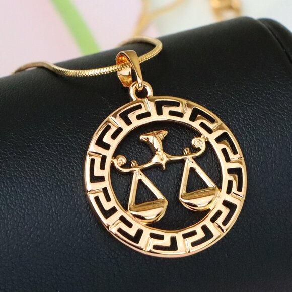 "Libra Zodiac Sign Rose Gold Pendant in Gold Plated Brass, XPPT1334 - Picture 1 of 13